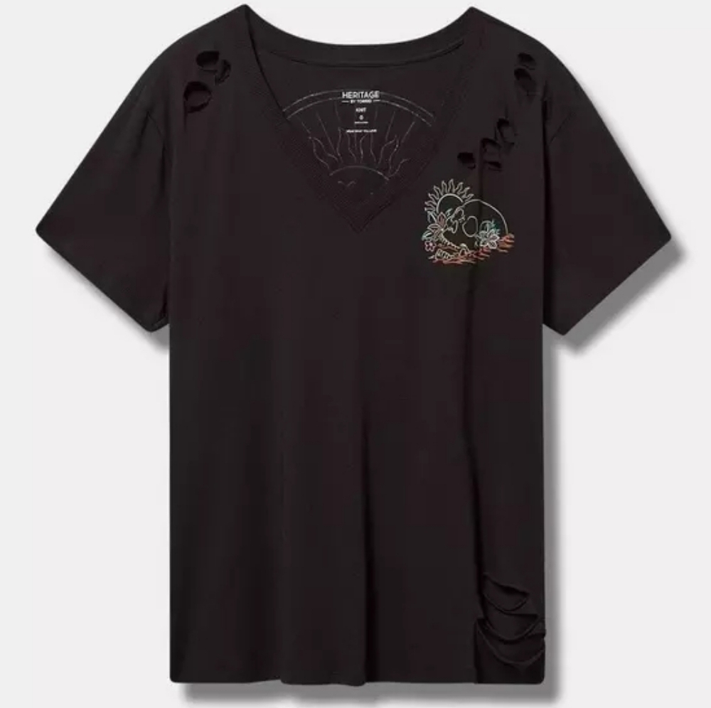 Torrid Distressed Black V-Neck Graphic Tee